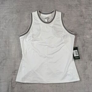 Inphorm Tank Top Womens Large White Black Striped Trim Mesh Racerback Tennis